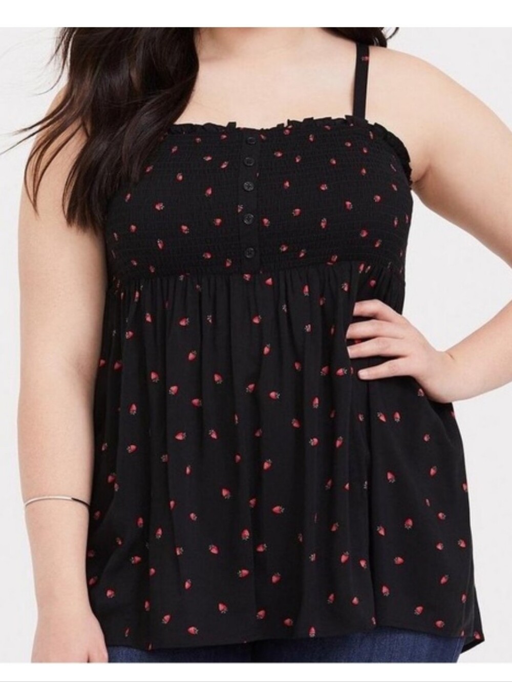 Torrid Strawberry Print Babydoll Tank Top Black Size 3